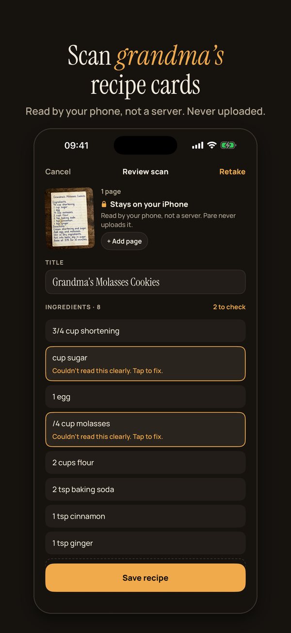 Reviewing a scanned handwritten recipe card